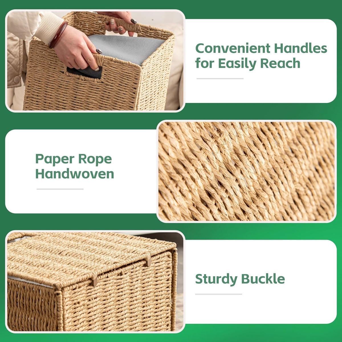11x11x11 Cube Storage Bins Set of 4, Paper Rope Hand Woven Storage Basket with Handles, Collapsible Square Storage Cubes for Shelves, Wicker Shelf Baskets for Living Room Bedroom Organizing, Natural