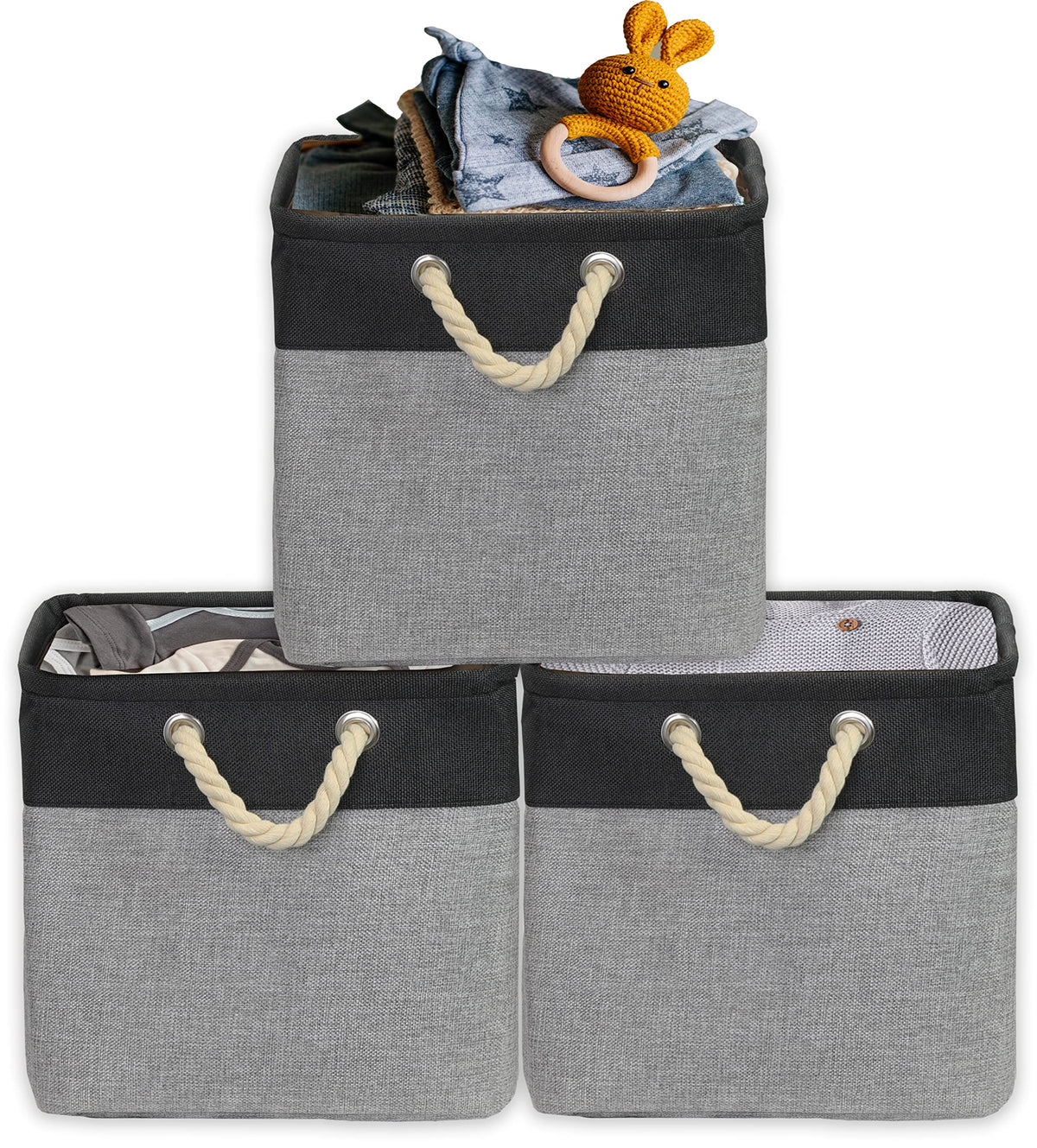Simple Houseware 15.7" x 12" Wide & Low Fabric Storage Bin, 3 Pack, Gray
