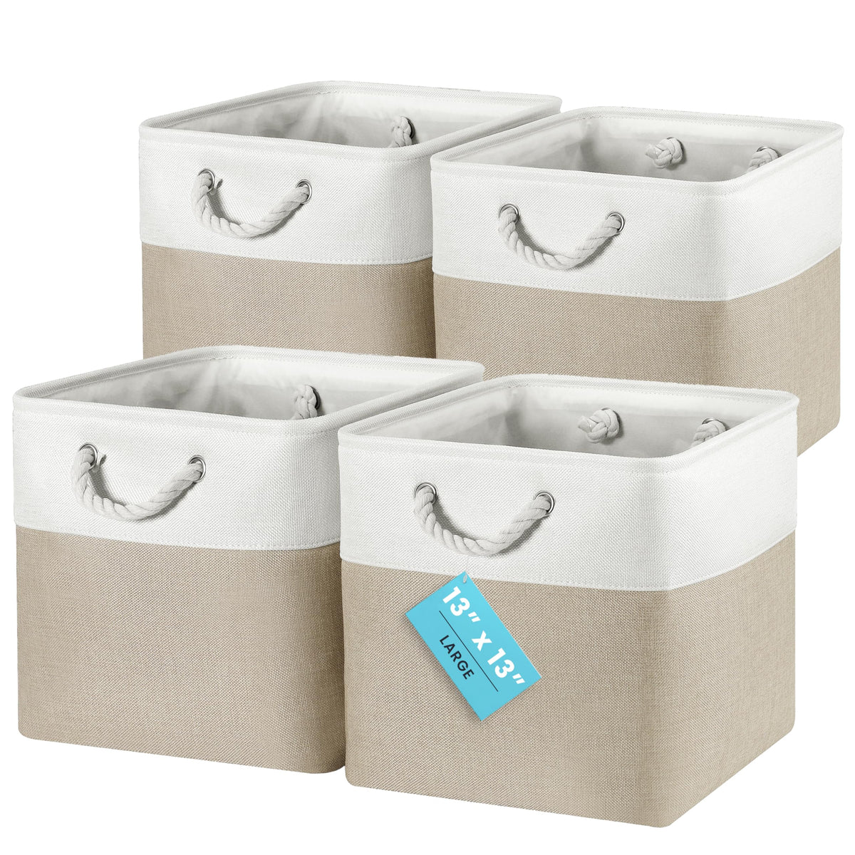 OrganiHaus 11x11 Cube Storage Bins, 4-Pack Fabric Cubes, Rope Handles