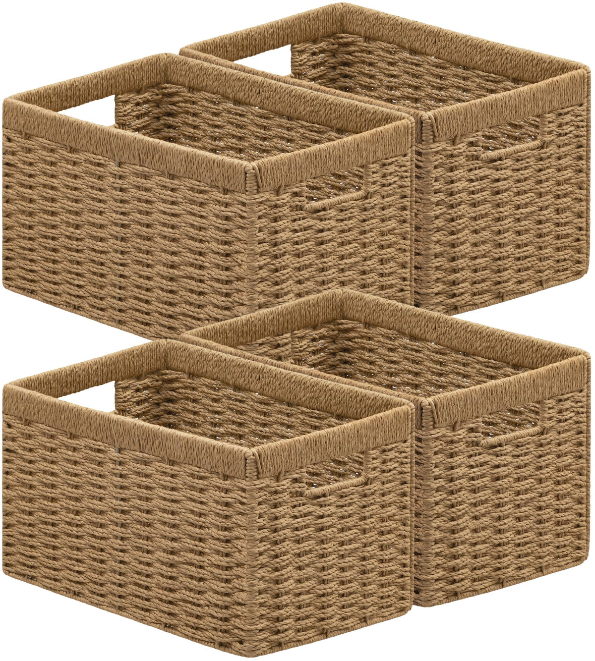 UBBCARE 2 Pack Wicker Basket, 13.4L×8.3H×7.1W inch Woven Paper Rope Storage Baskets for Shelves, Foldable Rectangular Storage Baskets with Handle, Storage Basket for Organizing, Dark Brown