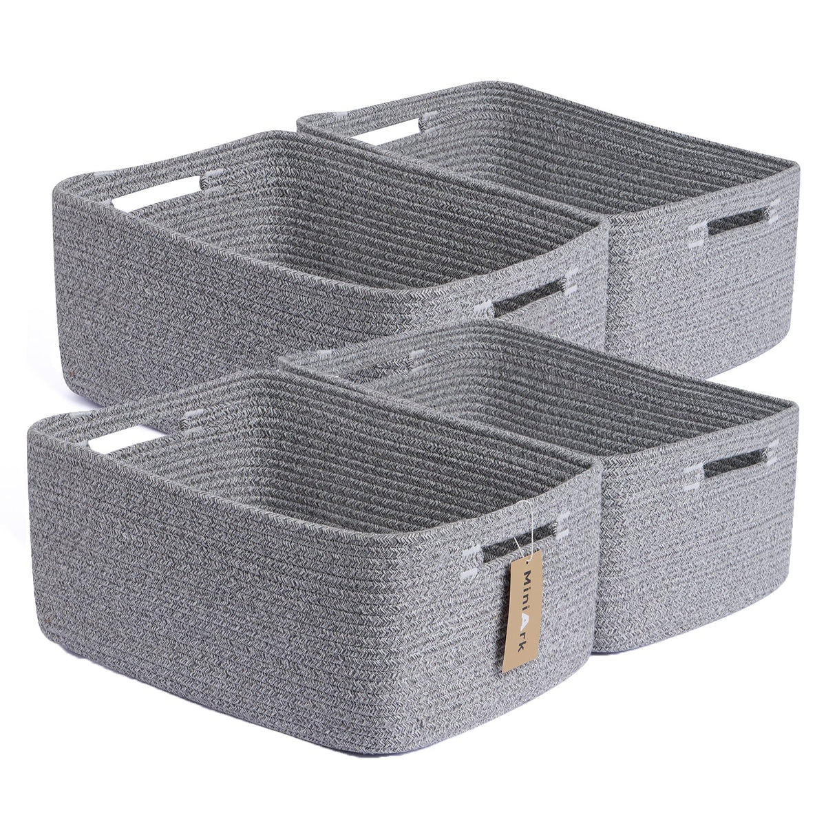 MiniArk Large Storage Baskets for Organizing, 17 x 13 x 7.5” Closet Shelf Baskets for Clothes Blanket Towels, Baby Nursery, Toy Bins Box, Woven Rope Baskets, 4 Packs Mixed Brown