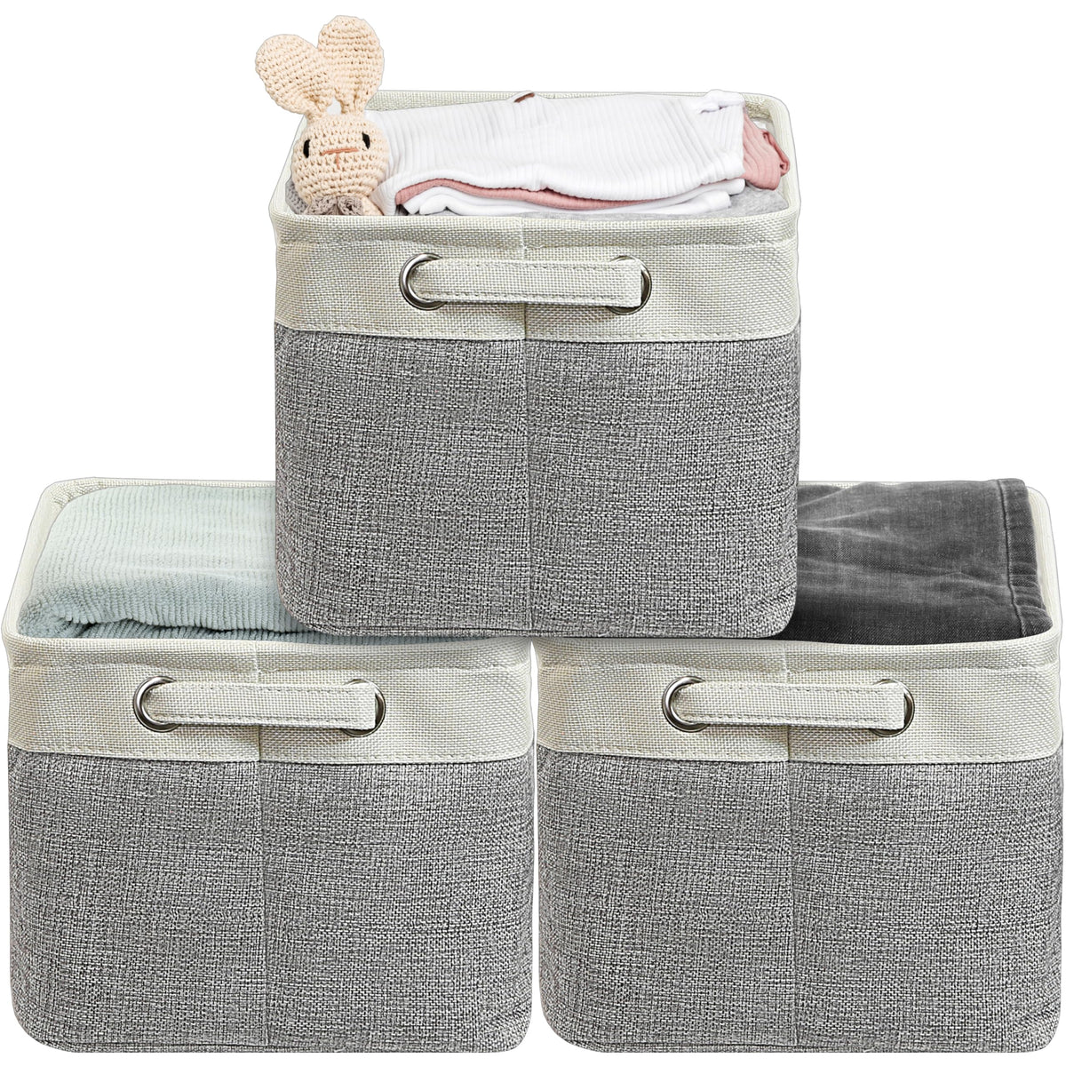 Simple Houseware 15.7" x 12" Wide & Low Fabric Storage Bin, 3 Pack, Gray
