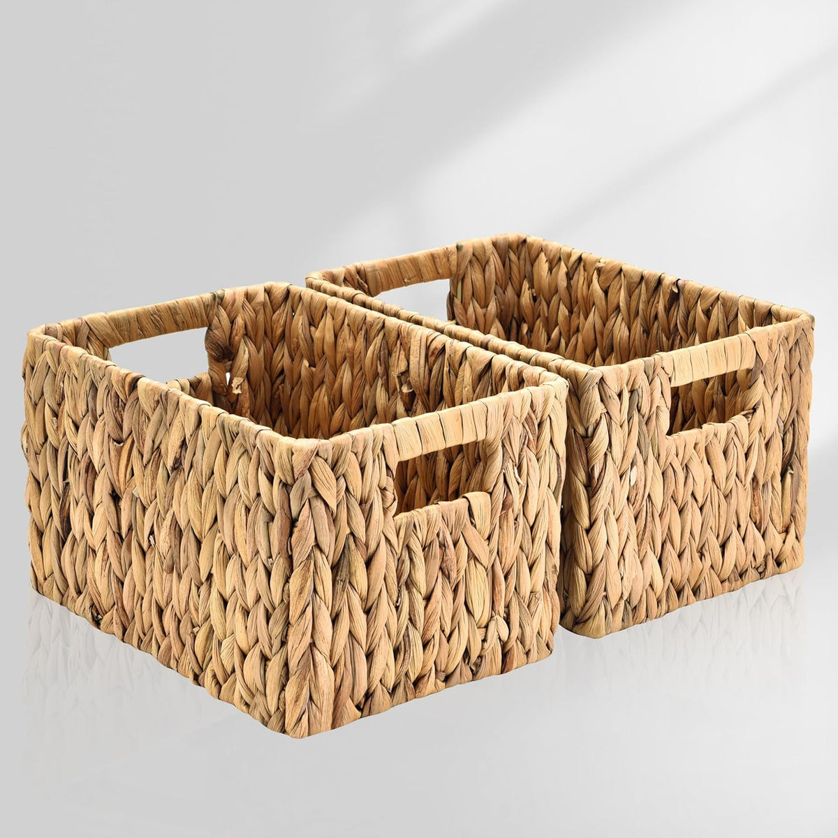 Water Hyacinth Wicker Baskets, Rectangular 12" Basket 2 Pack