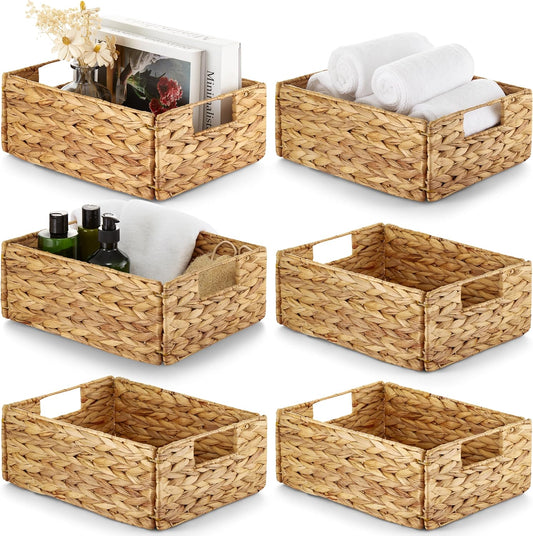 BLUEWEST Water Hyacinth Storage Baskets, Set of 6, Woven Bins with Handles