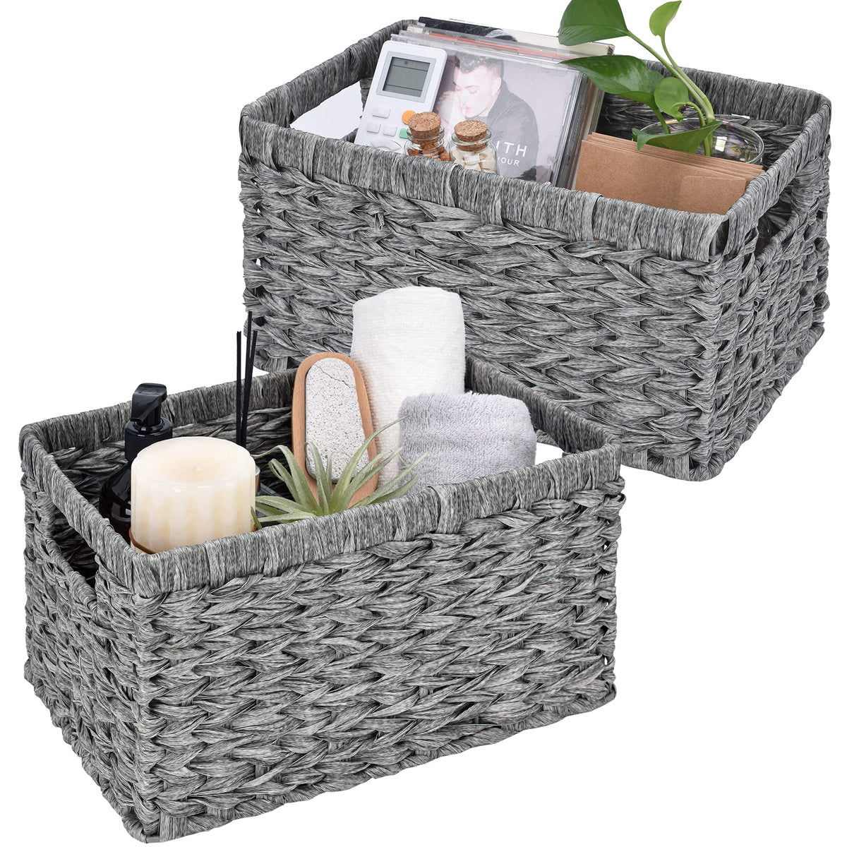 GRANNY SAYS Wicker Storage Baskets for Shelves, Hyacinth Baskets, 2-Pack