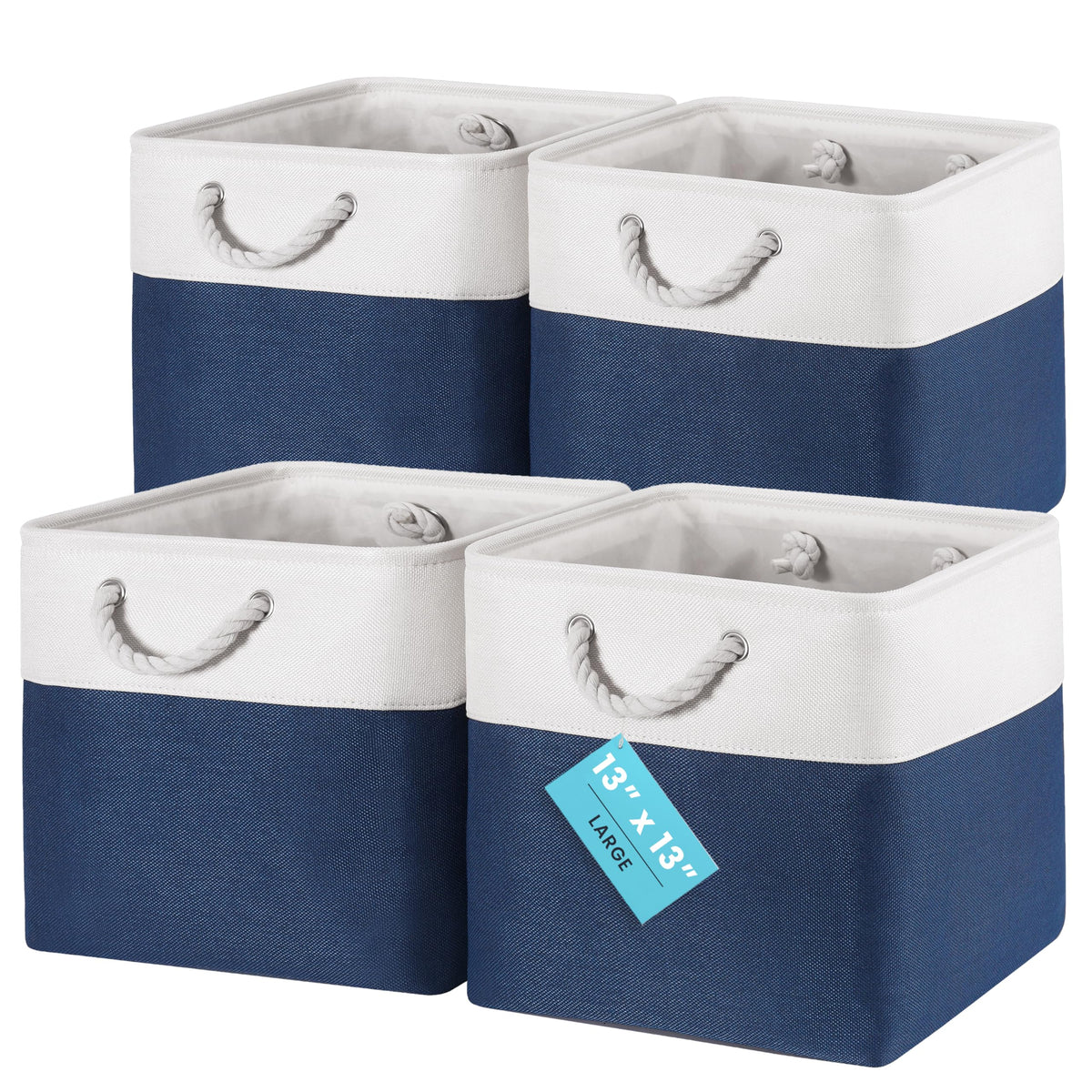 OrganiHaus 11x11 Cube Storage Bins, 4-Pack Fabric Cubes, Rope Handles