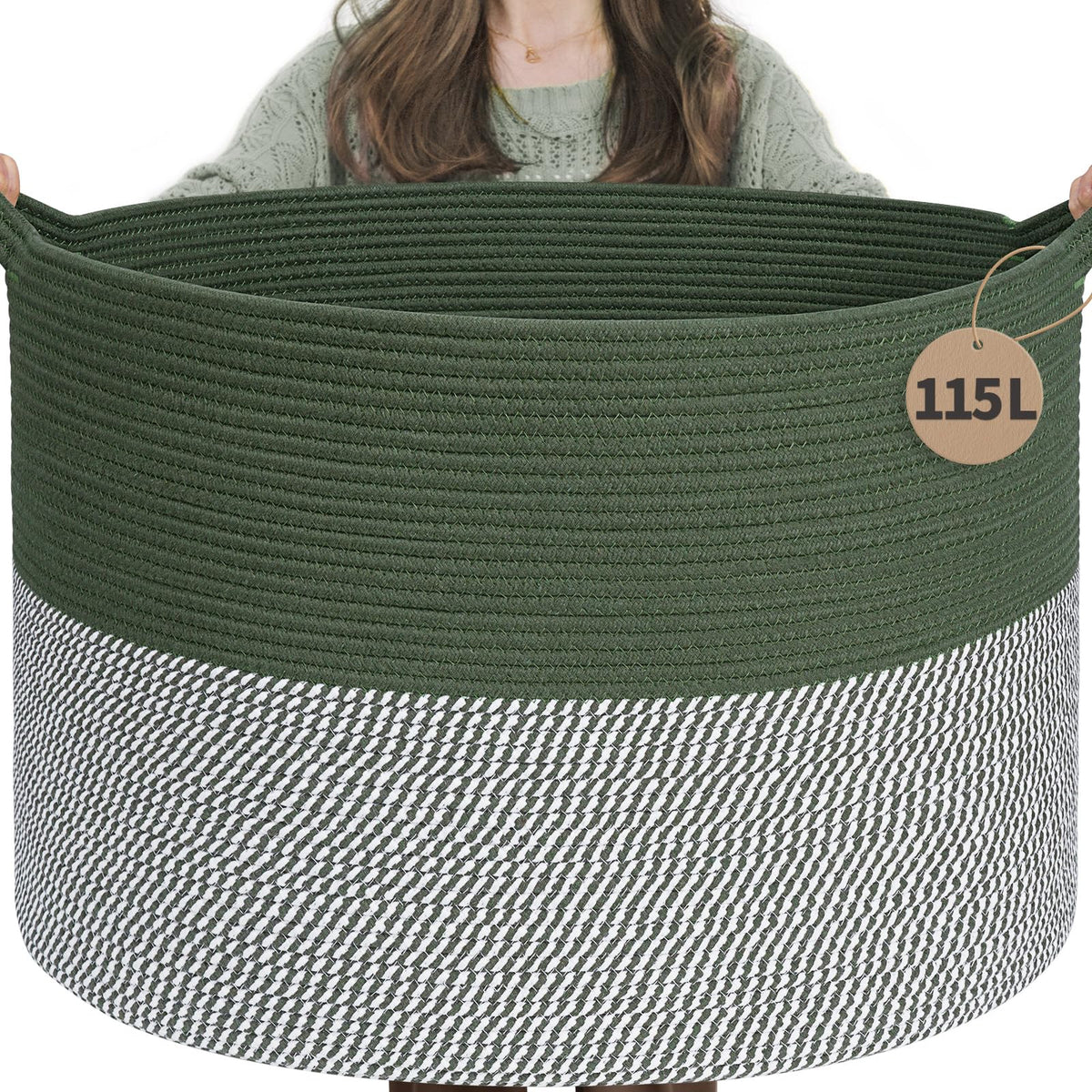 INDRESSME 115L Extra Large Woven Wicker Blanket Basket Living Room