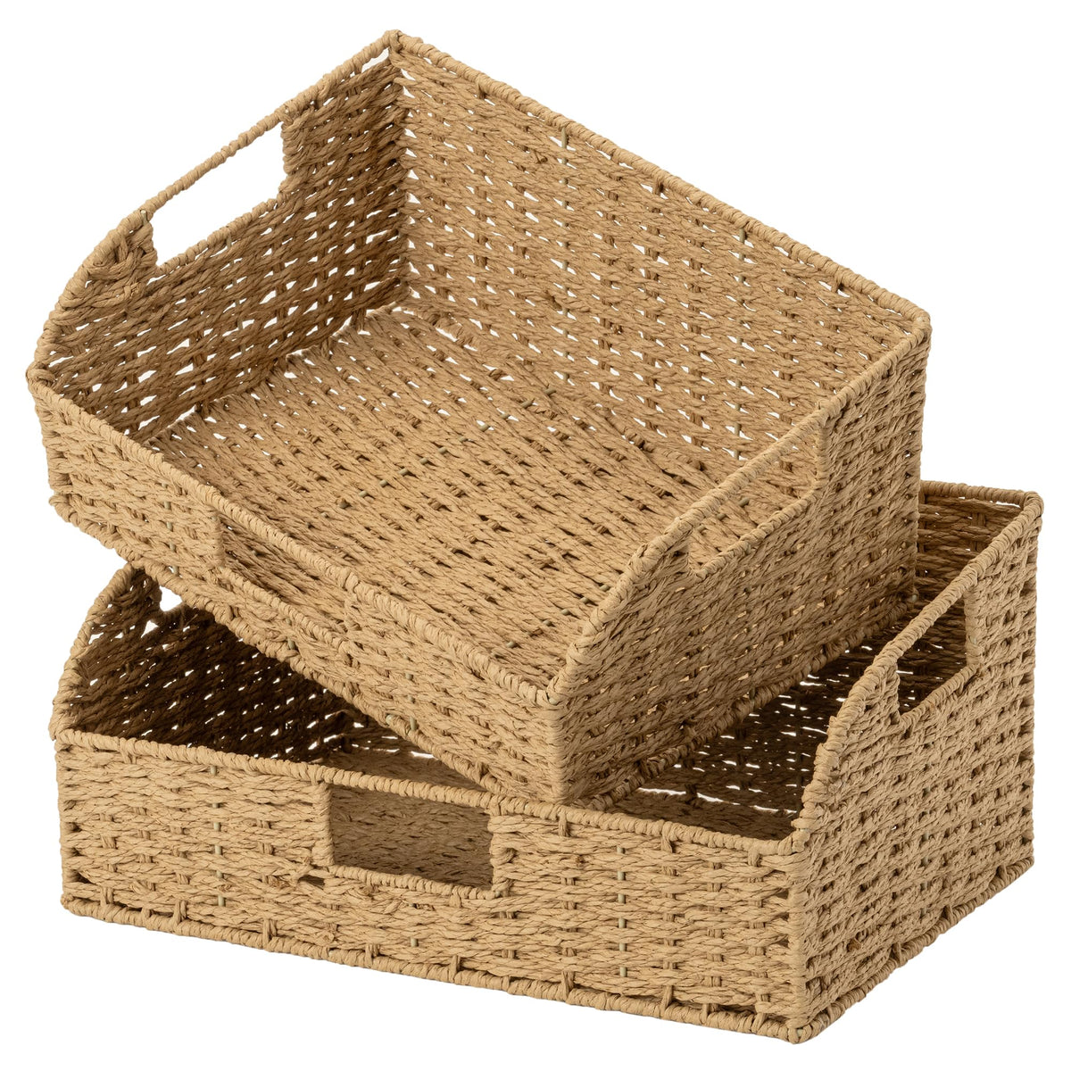 StorageWorks Pantry Baskets for Organizing, Wicker Basket with Built-in Handles, Handwoven Wicker Storage Baskets, Water Hyacinth for Shelves, 2 Pack