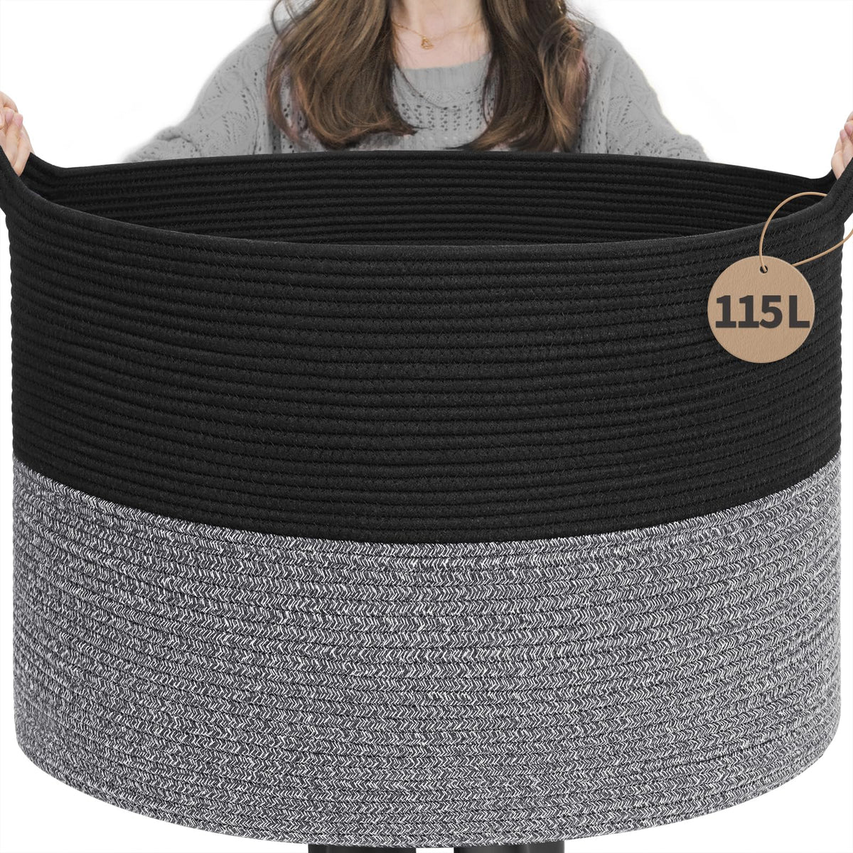 INDRESSME 115L Extra Large Woven Wicker Blanket Basket Living Room