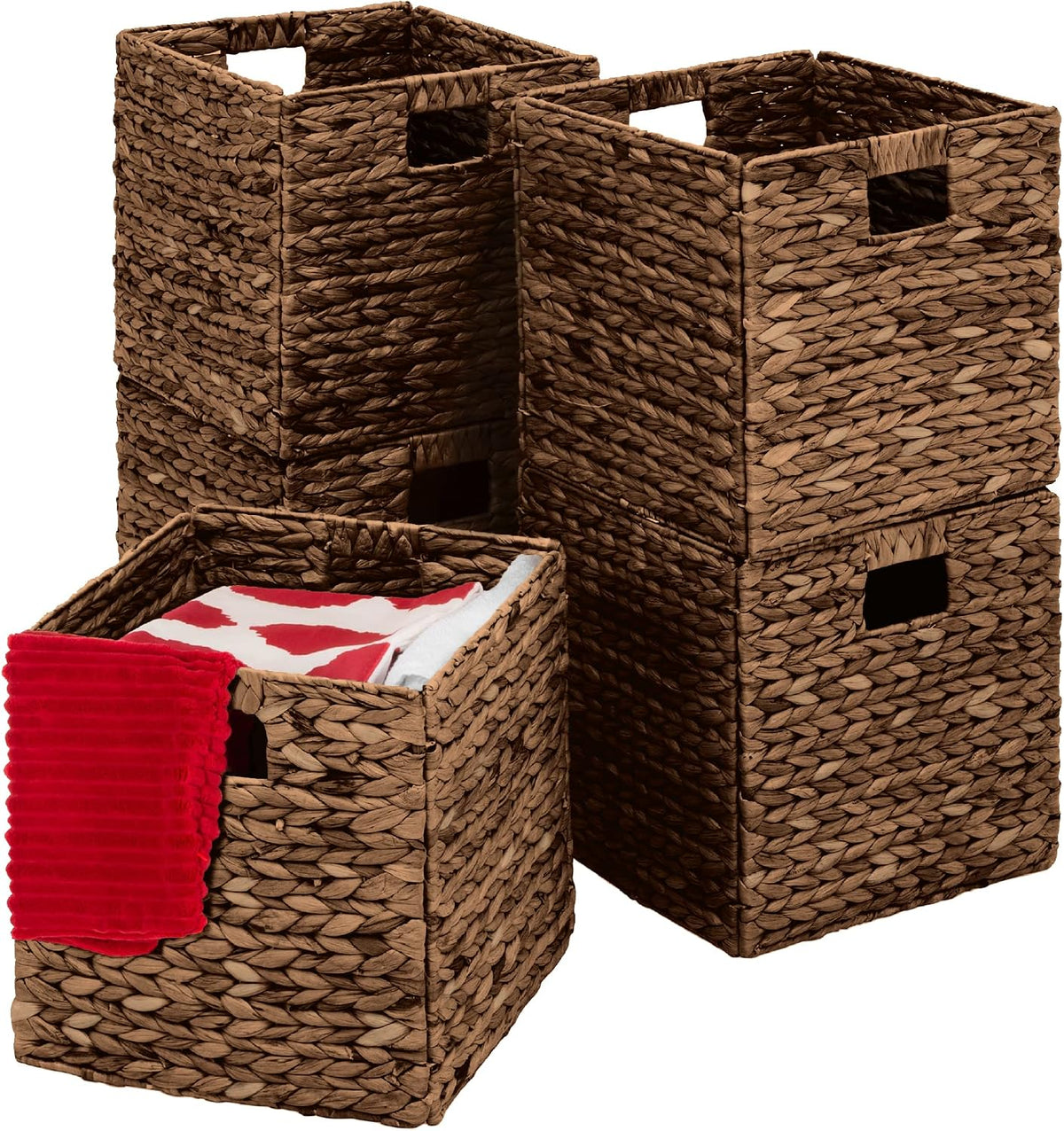 Best Choice Products 10.5x10.5in Pack of 5 Cube Storage Baskets, Water Hyacinth Multipurpose Collapsible Organizers, Handwoven Laundry Totes for Laundry, Living Room, Kids Room & Nursery - Brown
