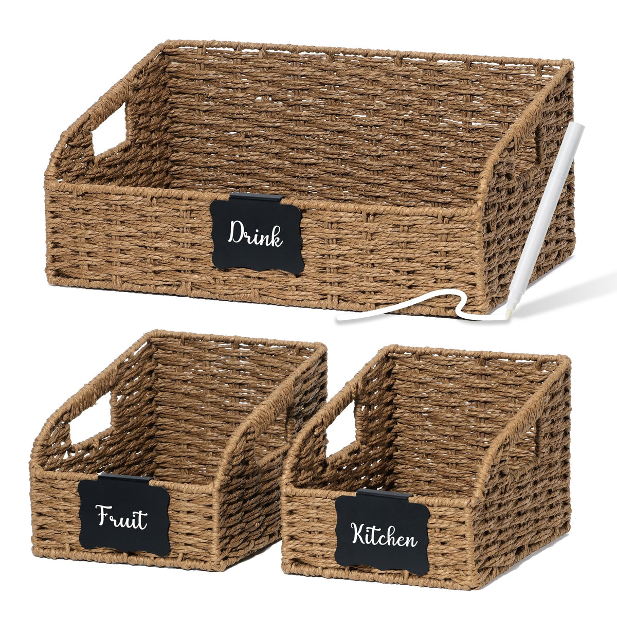 Pantry Baskets for Organizing,Wicker Storage Bins,3 Pack,Natural