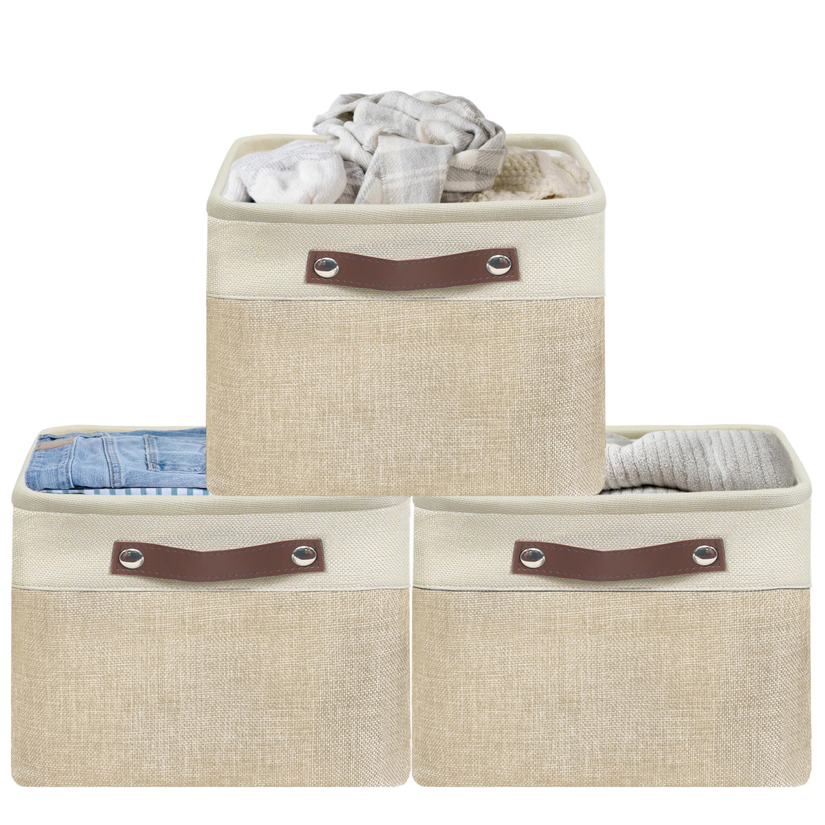 Simple Houseware 15.7" x 12" Wide & Low Fabric Storage Bin, 3 Pack, Gray