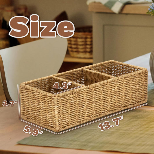 myHomeBody Wicker Basket With 3 Compartments, Bathroom Caddy, Tan