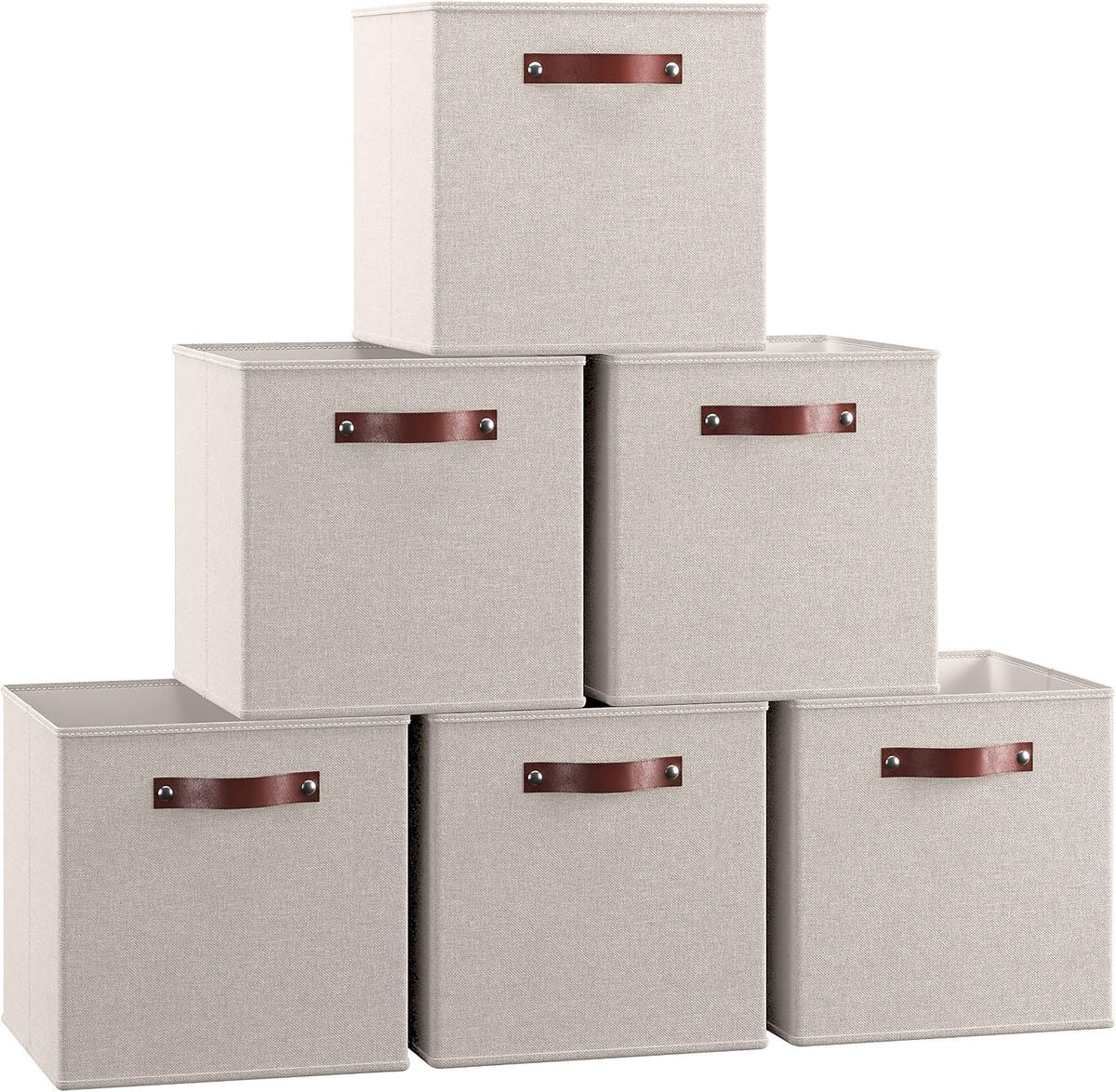 Ornavo Home 13x13 Foldable Fabric Storage Cube Bins, 6 Pack, Beige