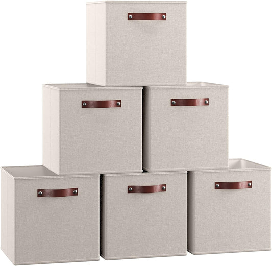Ornavo Home 13x13 Foldable Fabric Storage Cube Bins, 6 Pack, Beige