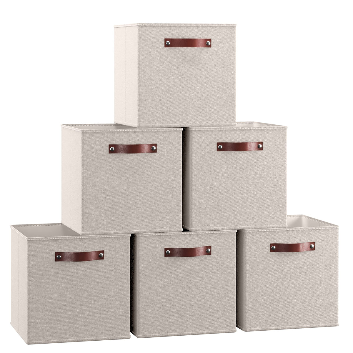 Ornavo Home 13x13 Foldable Fabric Storage Cube Bins, 6 Pack, Beige