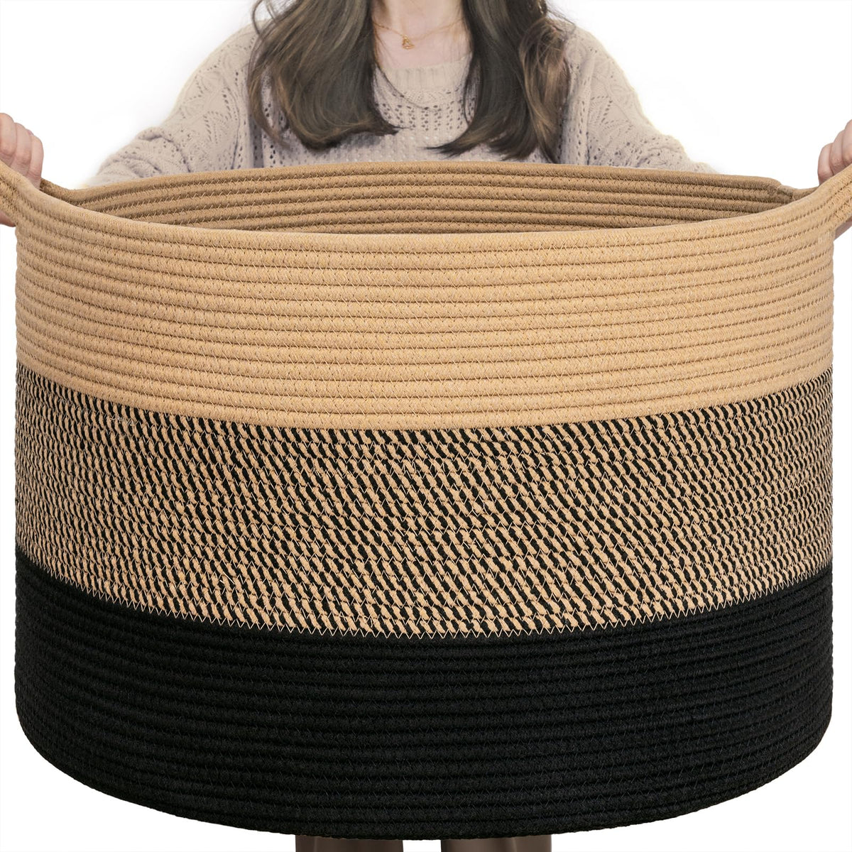 INDRESSME 115L Extra Large Woven Wicker Blanket Basket Living Room