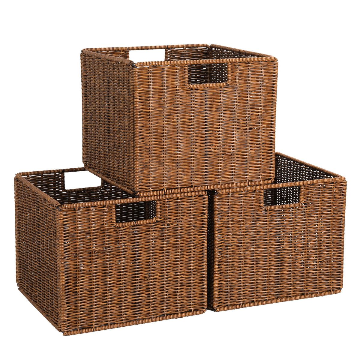 12x12x10in Water Hyacinth Storage Basket Large, Folding Cube Woven Wicker Storage Basket for Shelves, Pantry Baskets Organization and Storage, Kitchen Storage Baskets, Large Rattan Basket Set of 3