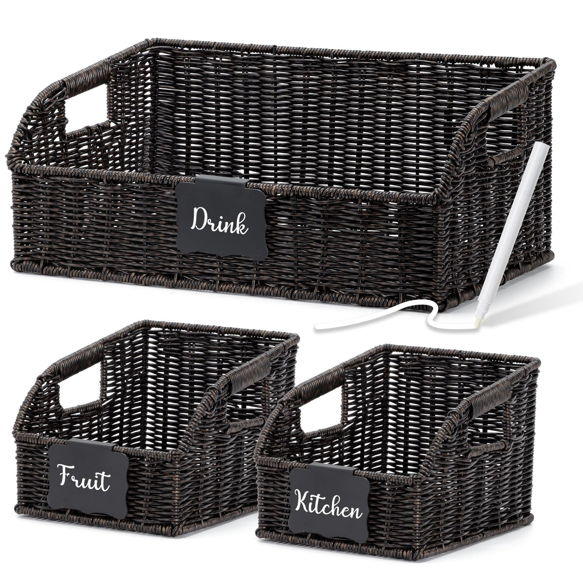Pantry Baskets for Organizing,Wicker Storage Bins,3 Pack,Natural