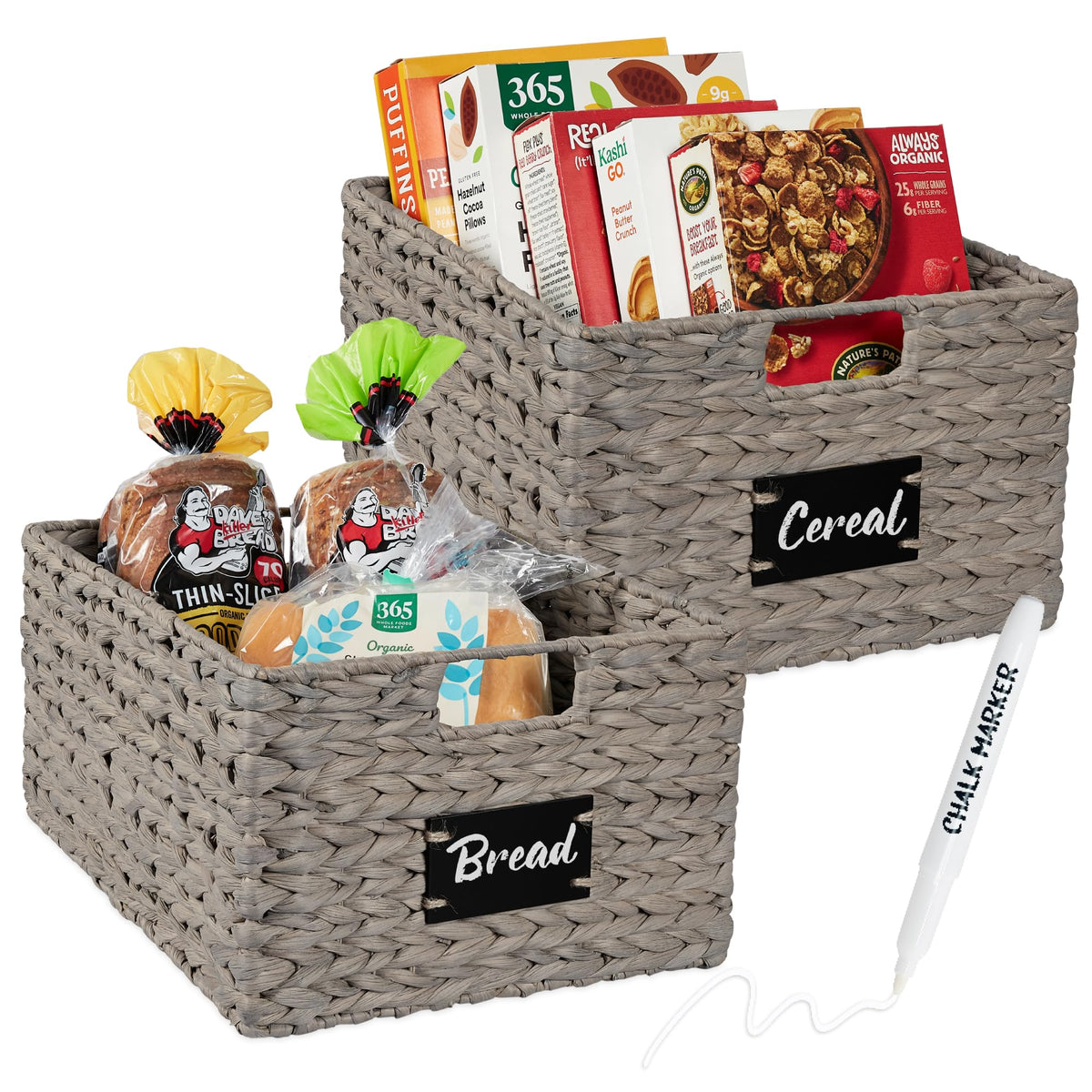 Best Choice Products Set of 4 9x12in Water Hyacinth Pantry Baskets, Woven Organizers w/Chalkboard Label, Chalk Marker - Natural