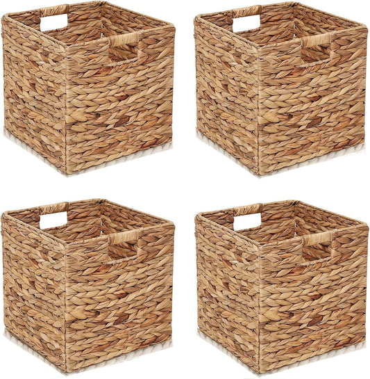 11x11in Storage Baskets 4 Pcs Water Hyacinth Basket,Handwoven Storage Cubes