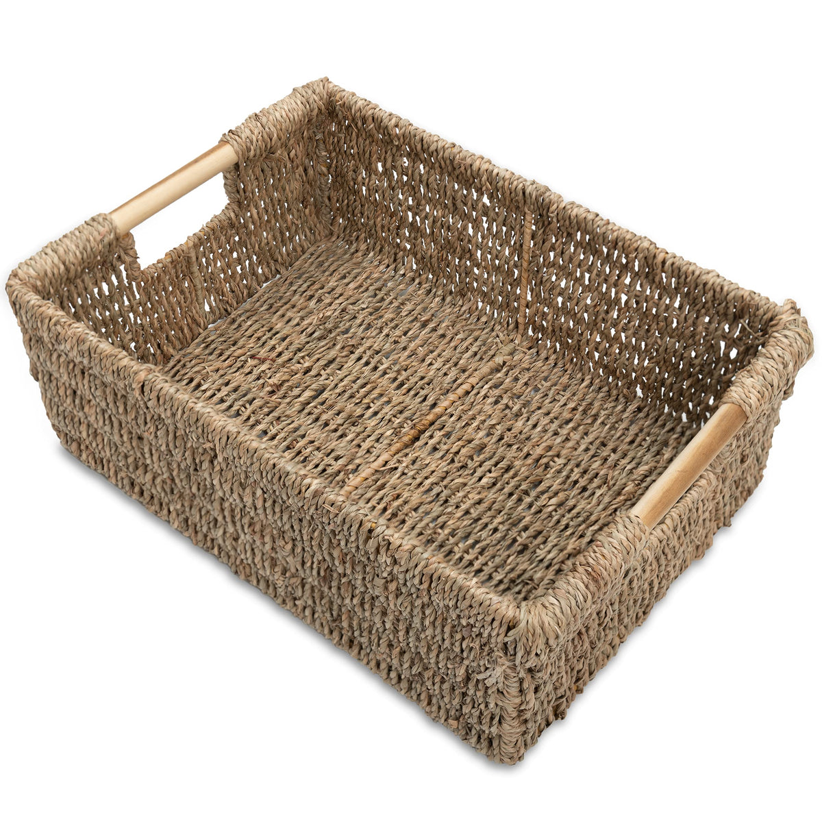 VATIMA Seagrass Baskets with Wooden Handles, Set of 3 Decorative Natural Wicker Baskets for Kitchen