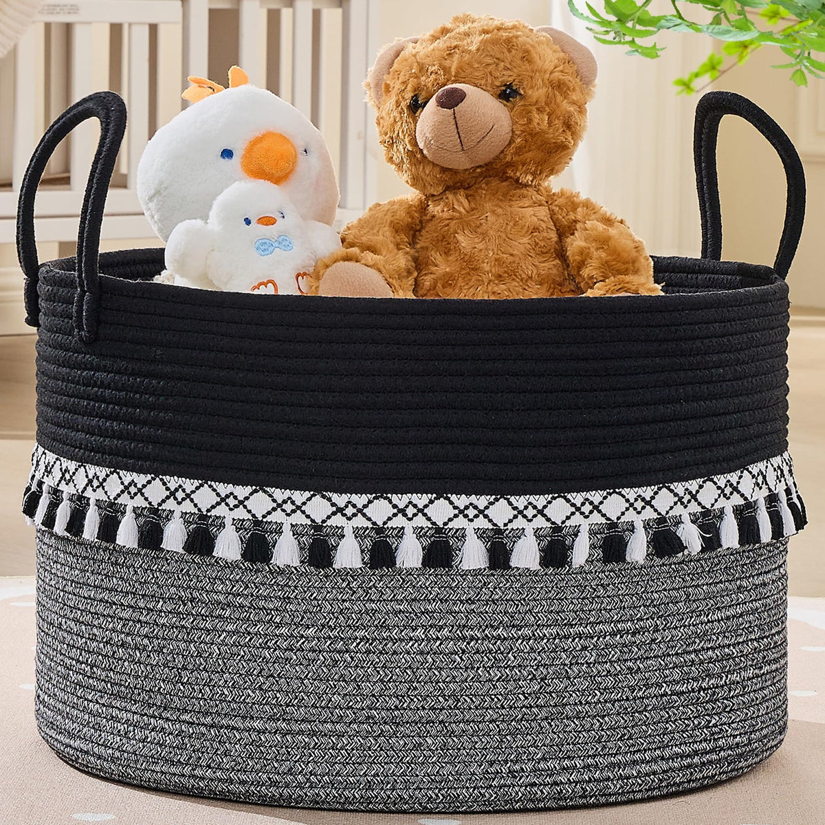 KAKAMAY Large Blanket Basket with Handles, Storage Basket for Living Room