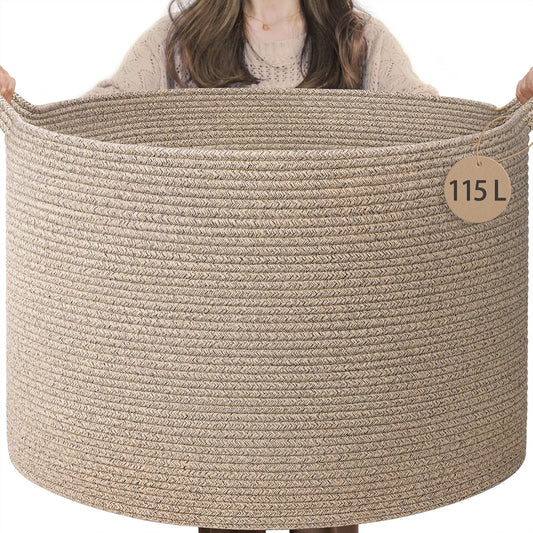 INDRESSME 115L Extra Large Woven Wicker Blanket Basket Living Room