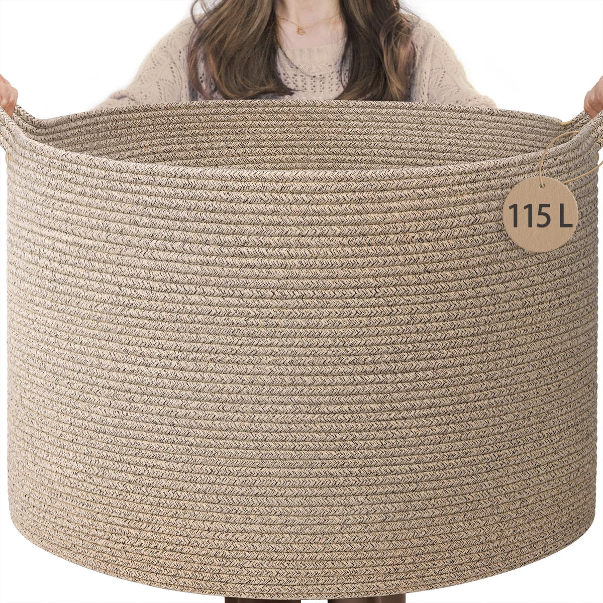 INDRESSME 115L Extra Large Woven Wicker Blanket Basket Living Room