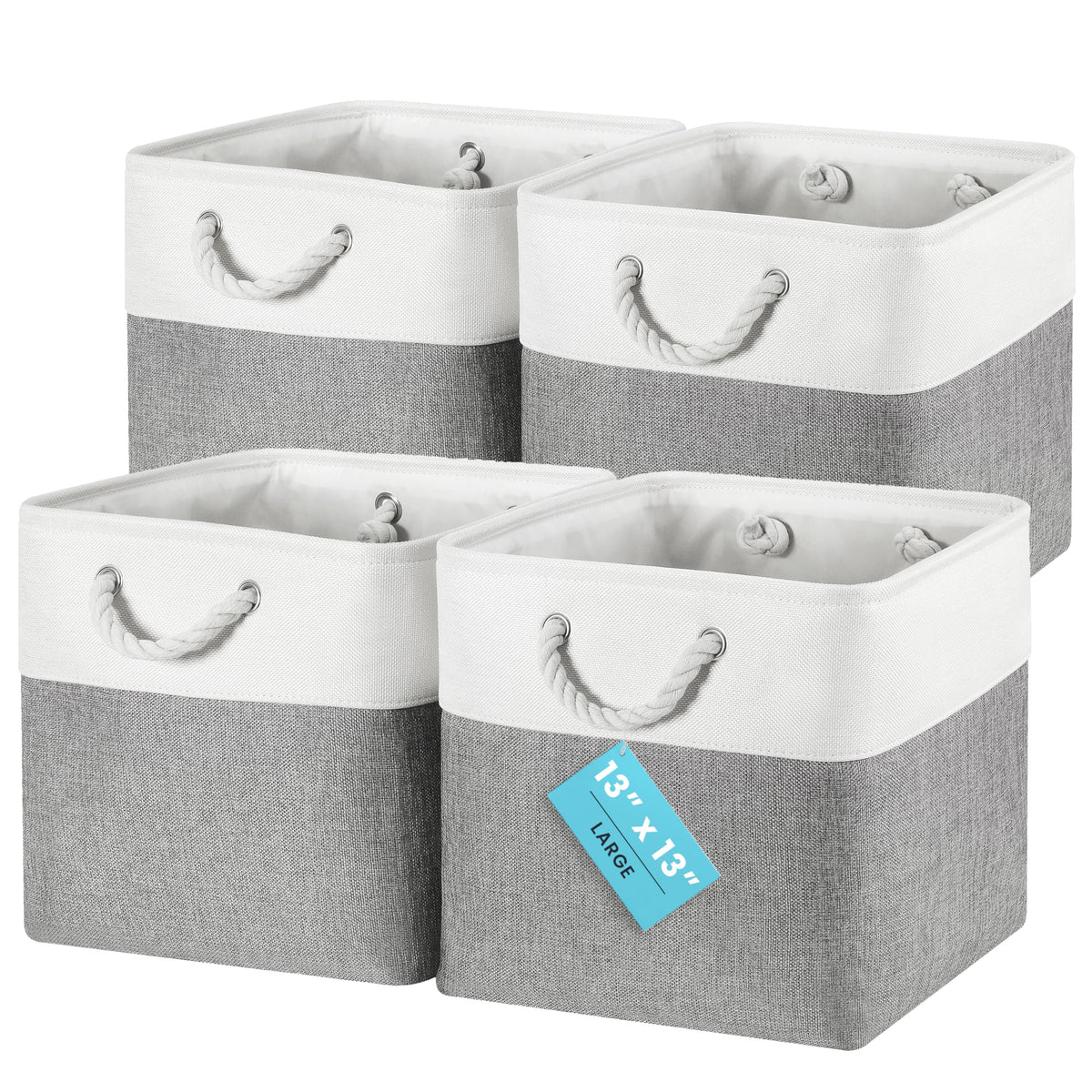 OrganiHaus 11x11 Cube Storage Bins, 4-Pack Fabric Cubes, Rope Handles