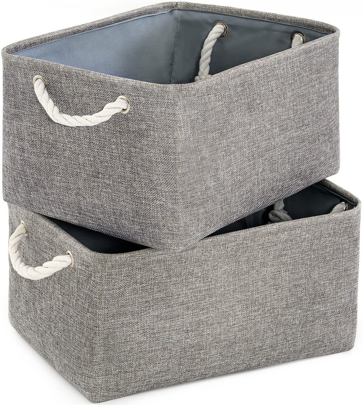 TheWarmHome Storage Basket for Organizing - 14x10x7 inch Medium 3 Pack Collapsible Storage Bin for Shelves with Handles, Canves Storage Box for Organizer Cubes Cloth Gift Toy Closet (White & Khaki)