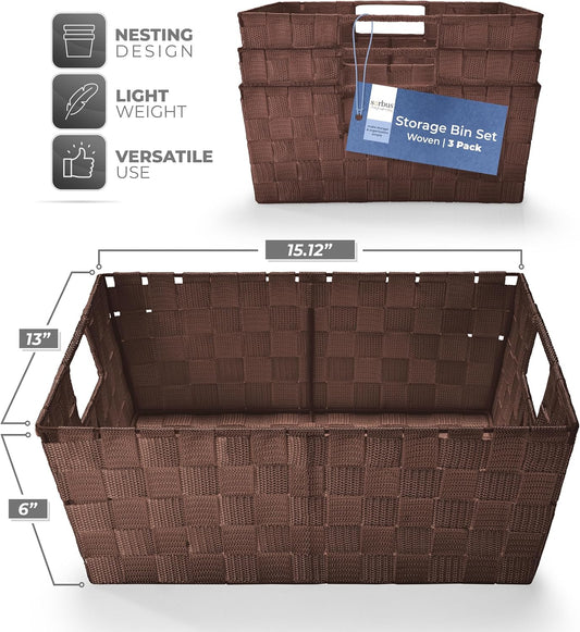 Sorbus Baskets for Organizing, Woven Storage Set (3 Piece Set, Chocolate)
