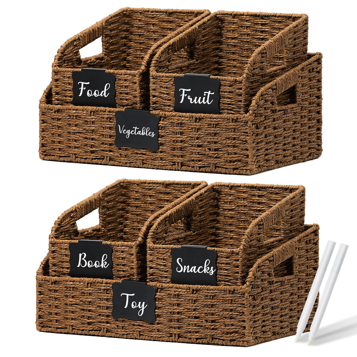 Pantry Baskets for Organizing,Wicker Storage Bins,3 Pack,Natural
