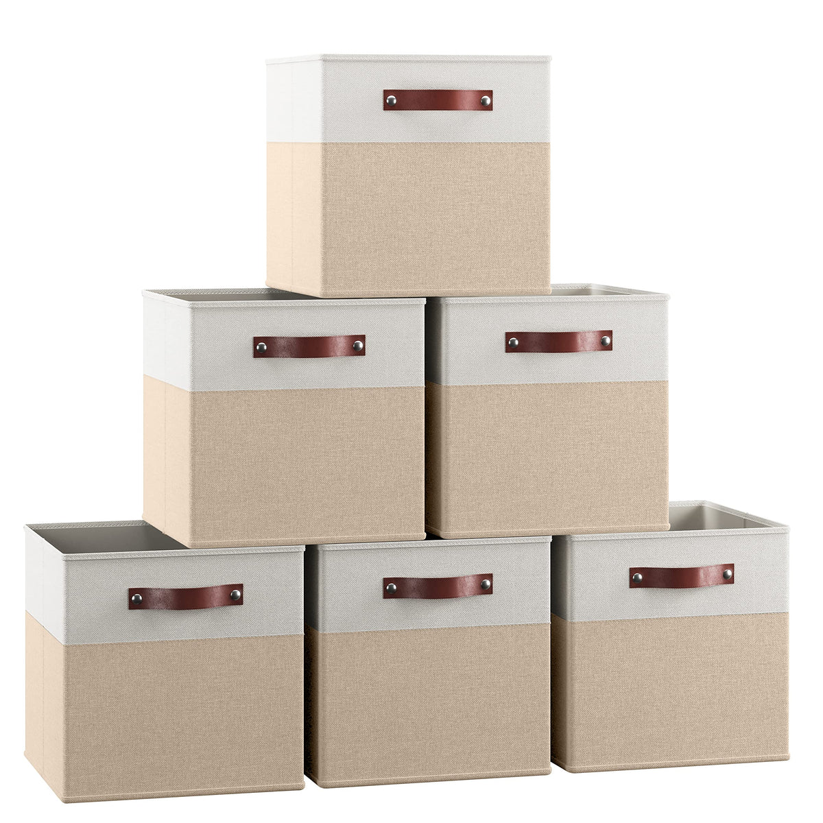 Ornavo Home 13x13 Foldable Fabric Storage Cube Bins, 6 Pack, Beige