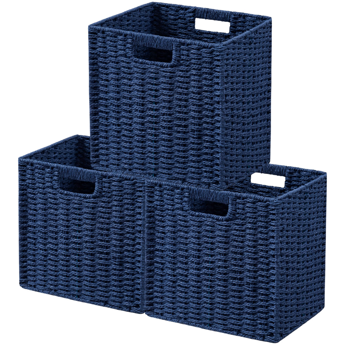 UBBCARE 2 Pack Wicker Basket, 13.4L×8.3H×7.1W inch Woven Paper Rope Storage Baskets for Shelves, Foldable Rectangular Storage Baskets with Handle, Storage Basket for Organizing, Dark Brown
