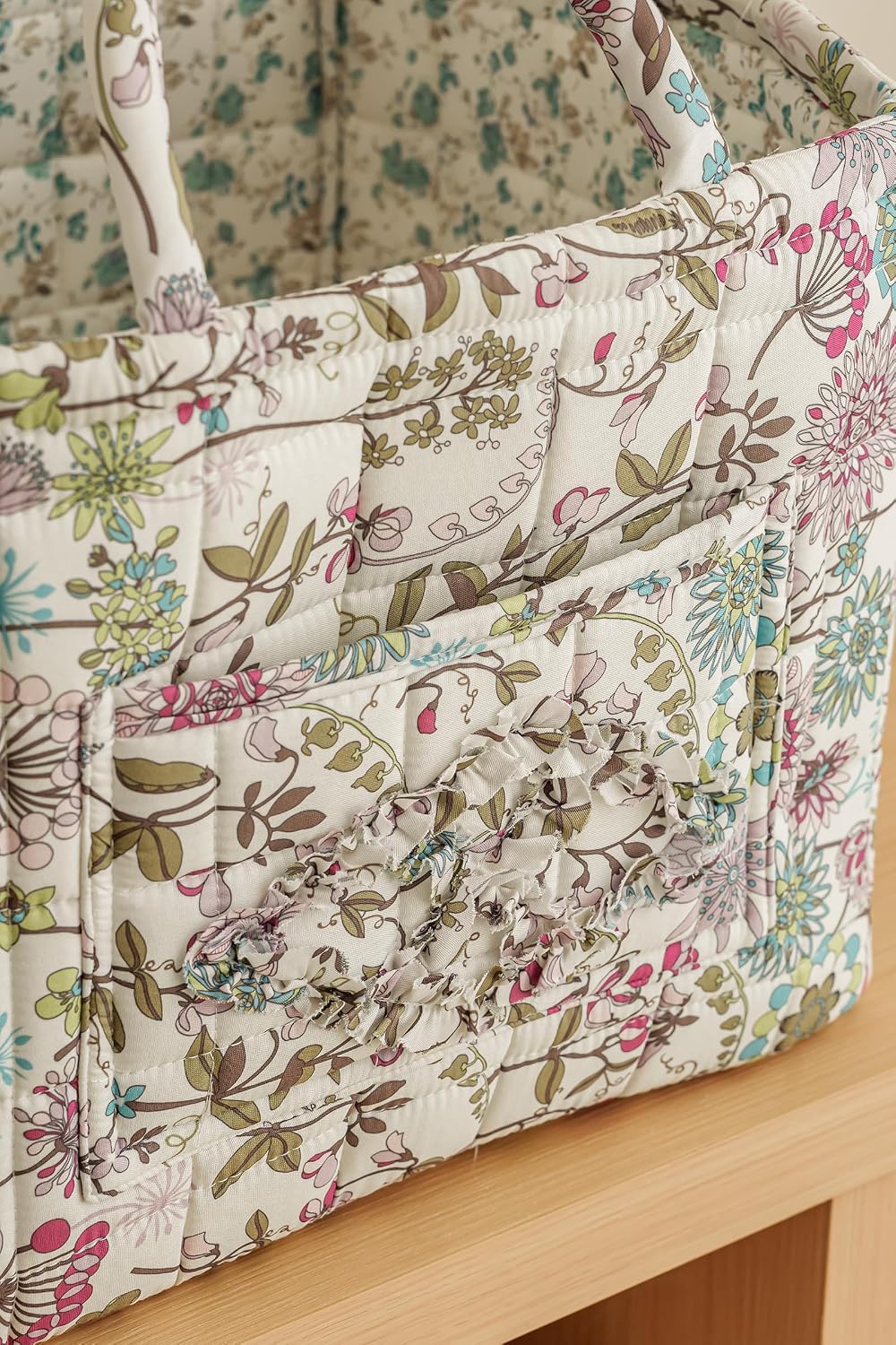 vctops 3 Packs Boho Quilted Storage Basket for Organizing, Floral Basket Organizer Gift Baskets with Handles, Storage Bins for Toys, Books, Towels, and Clothes, Collapsible Fabric(Pattern C)