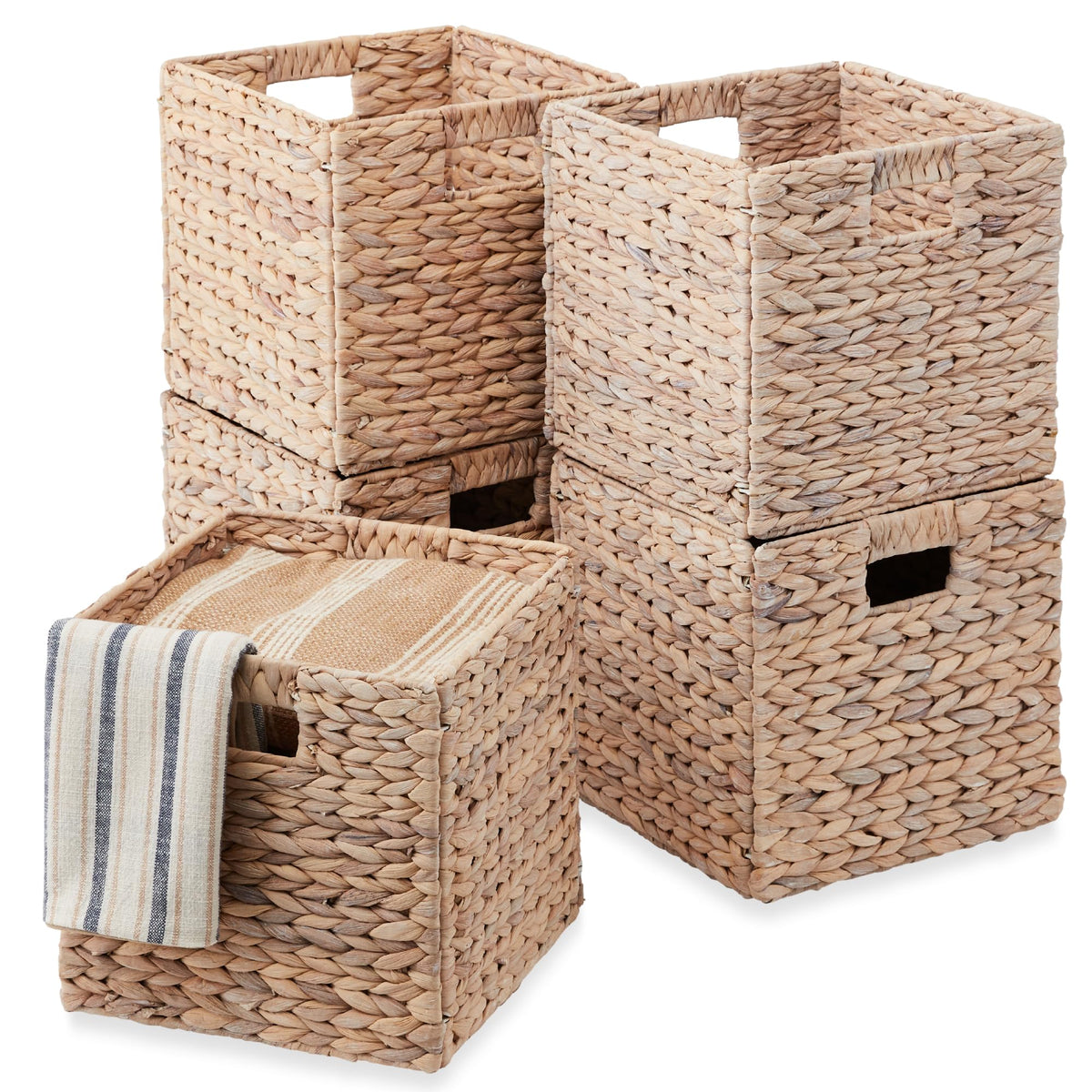 Best Choice Products 10.5x10.5in Pack of 5 Cube Storage Baskets, Water Hyacinth Multipurpose Collapsible Organizers, Handwoven Laundry Totes for Laundry, Living Room, Kids Room & Nursery - Brown