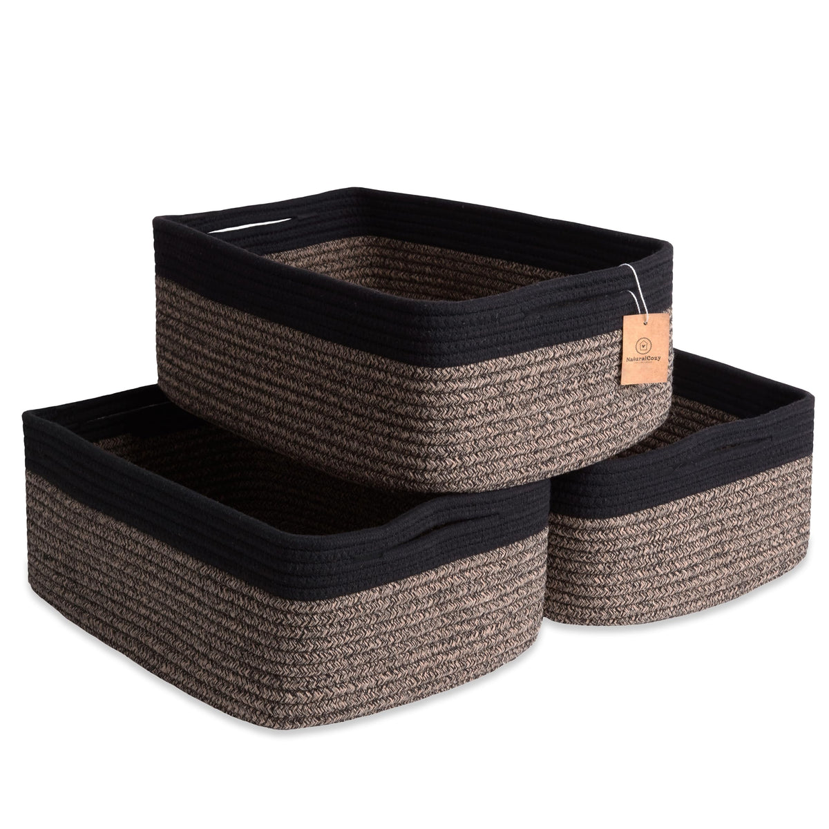 Woven Rope Baskets for Organizing, 3 Pack, 15.5 x 11 x 5.5" Storage Bins