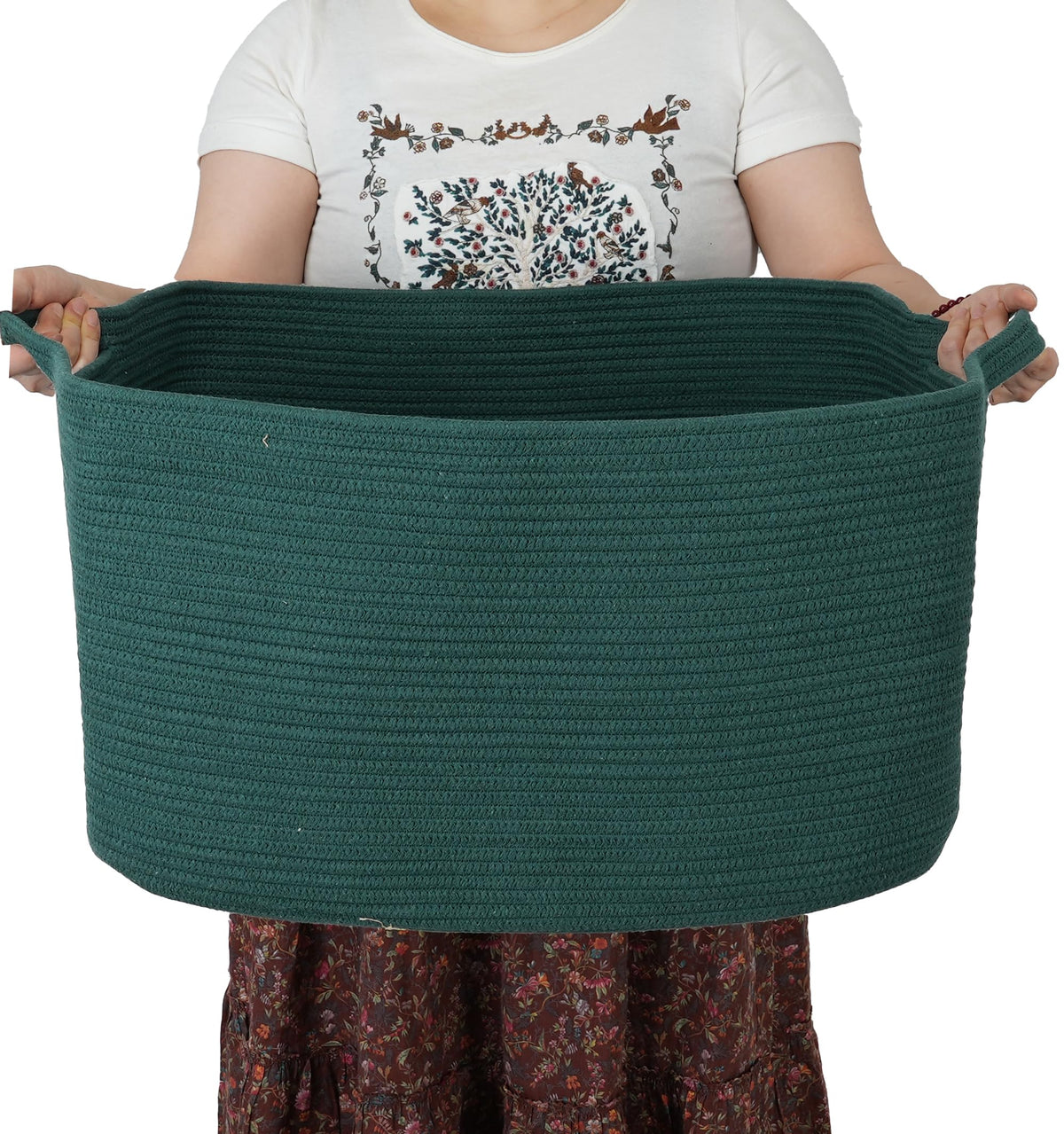 XUANGUO Large Rectangle Woven Cotton Rope Blanket Basket 22"x17"x12" White