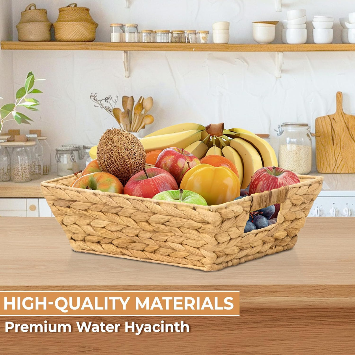 M4DECOR 6-Pack Water Hyacinth Trapezoid Wicker Storage Baskets, 14"