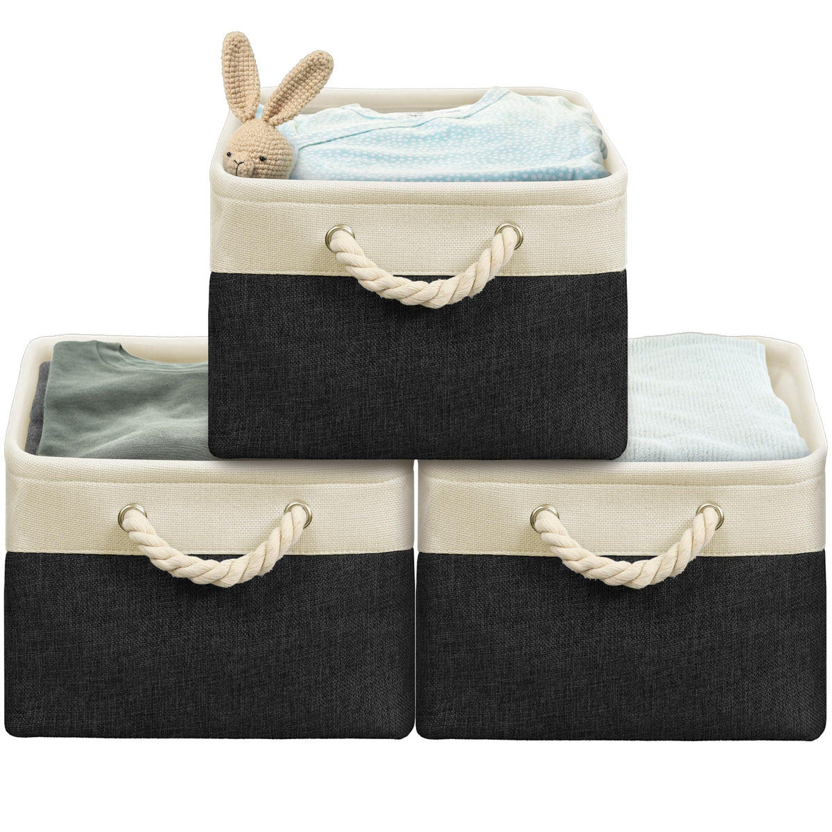 Simple Houseware 15.7" x 12" Wide & Low Fabric Storage Bin, 3 Pack, Gray
