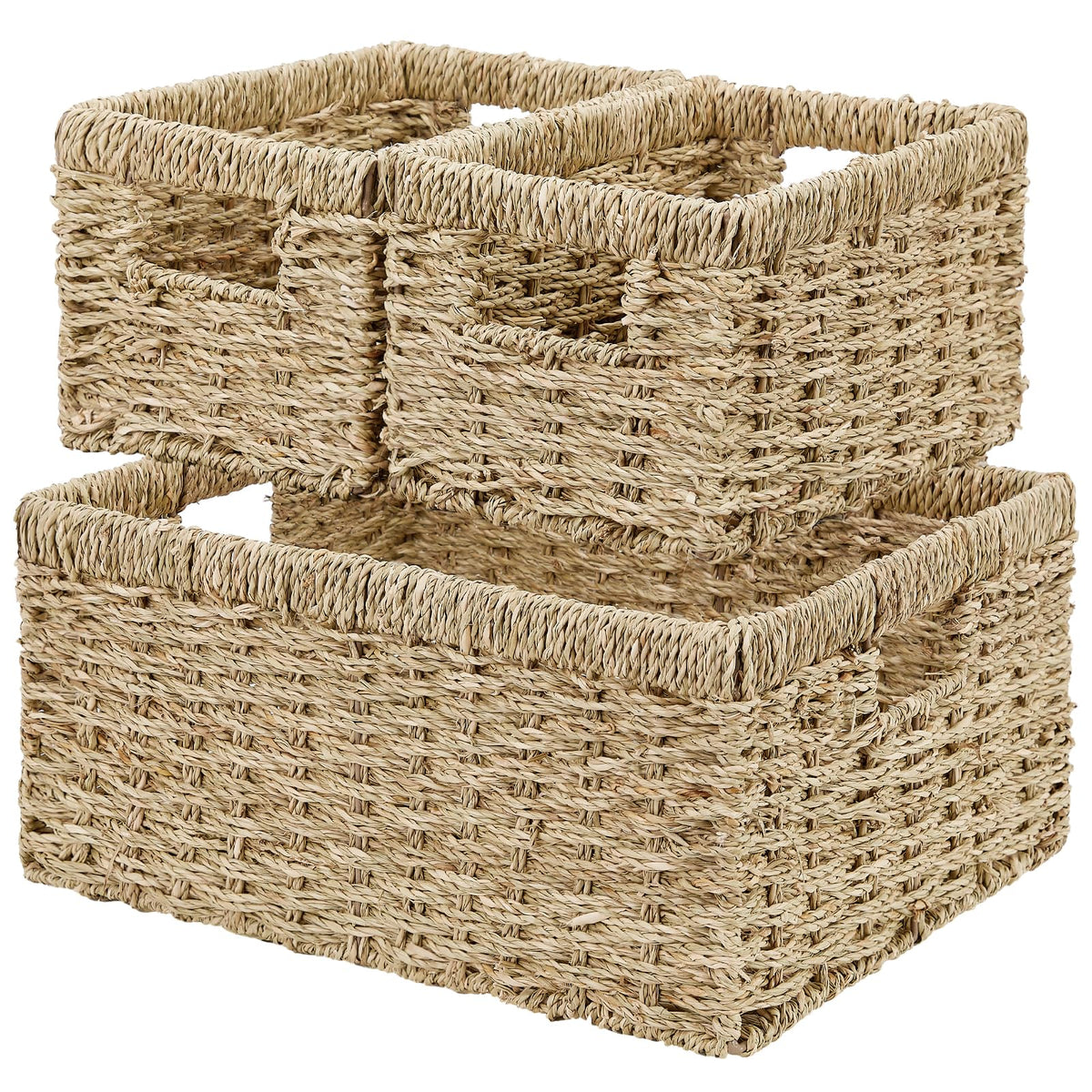 Vagusicc Wicker Storage Basket, 3-Pack Woven Paper Rope Wicker Baskets with Handles, Large Wicker Basket Cube Storage Bins with Liners, Storage Baskets for Organizing Shelves & Decor, Natural