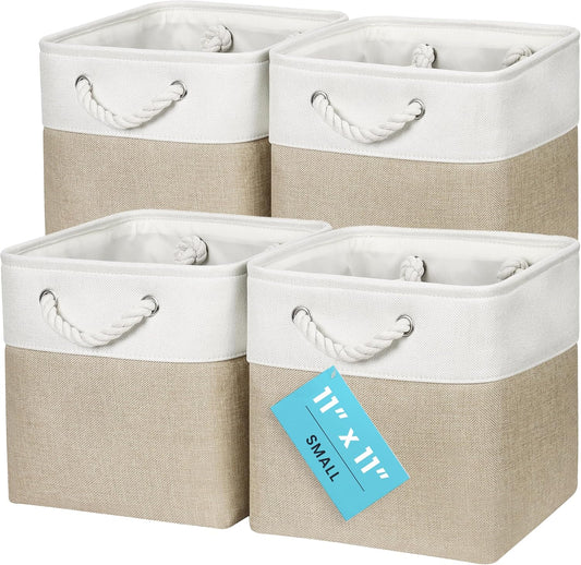 OrganiHaus 11x11 Cube Storage Bins, 4-Pack Fabric Cubes, Rope Handles