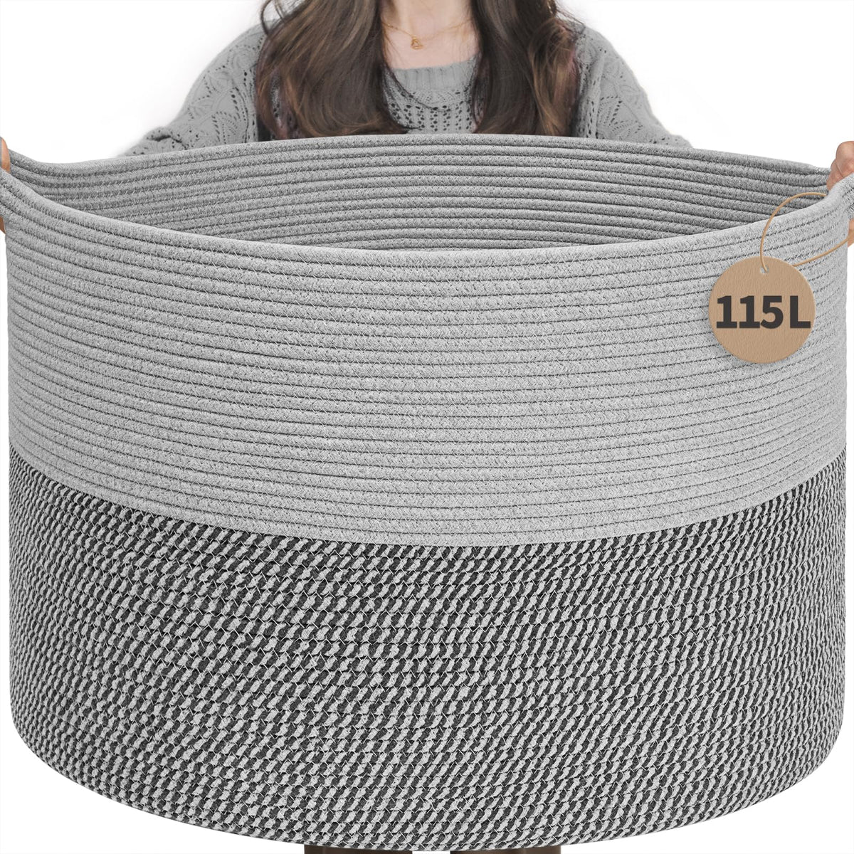INDRESSME 115L Extra Large Woven Wicker Blanket Basket Living Room