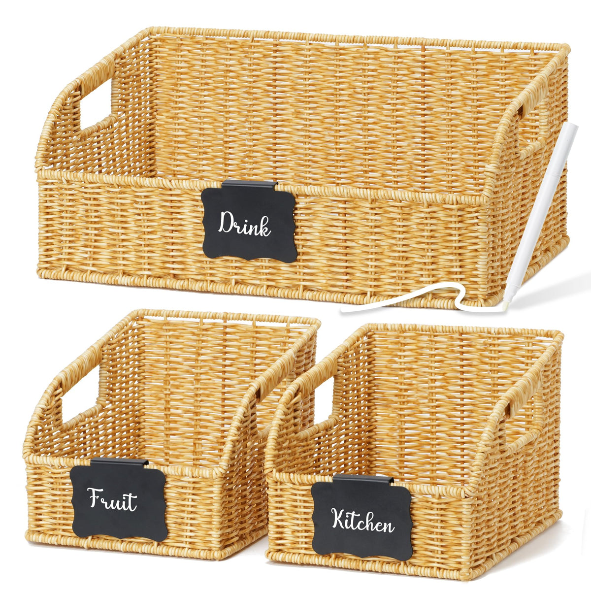 Pantry Baskets for Organizing,Wicker Storage Bins,3 Pack,Natural
