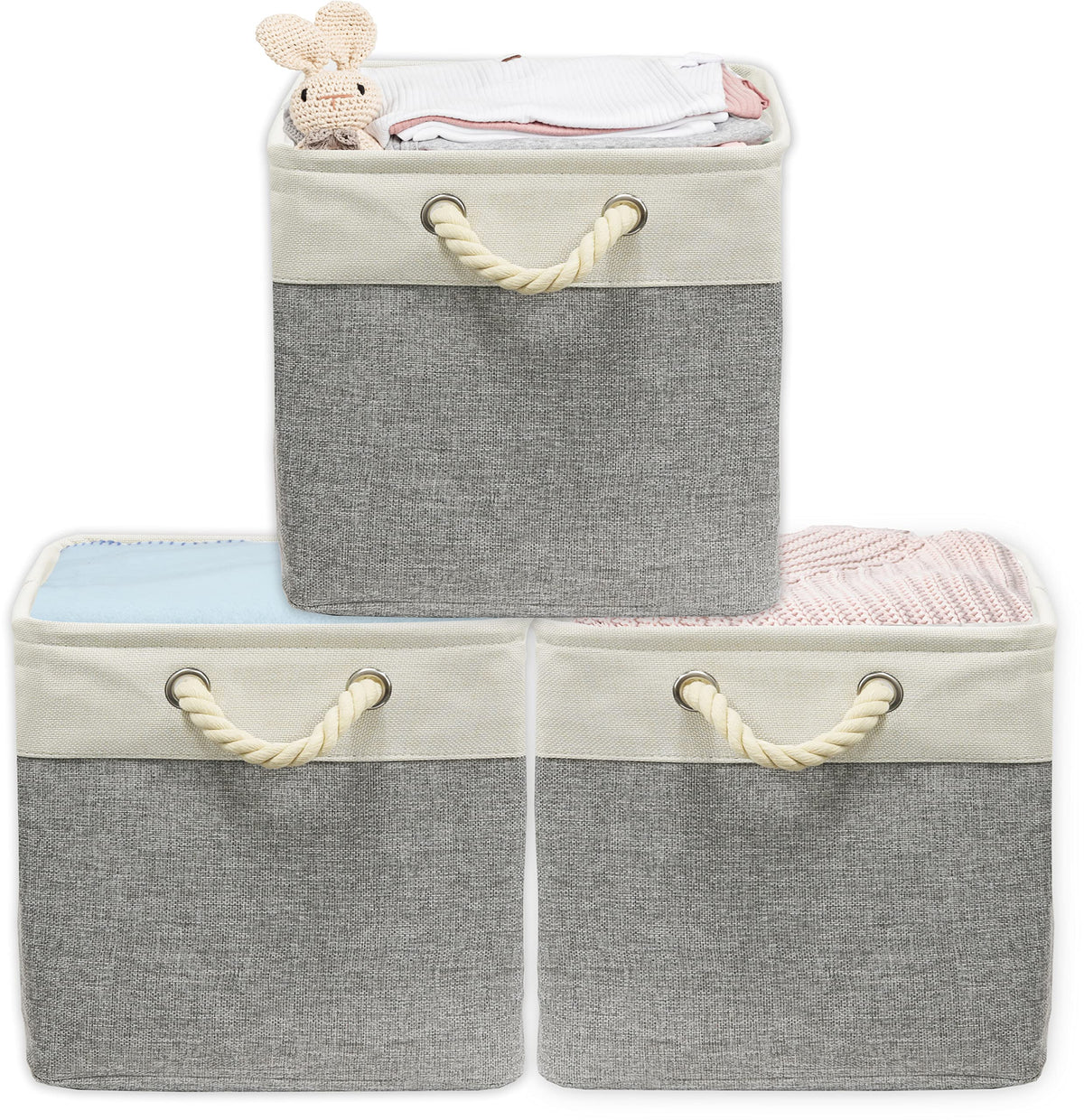 Simple Houseware 15.7" x 12" Wide & Low Fabric Storage Bin, 3 Pack, Gray