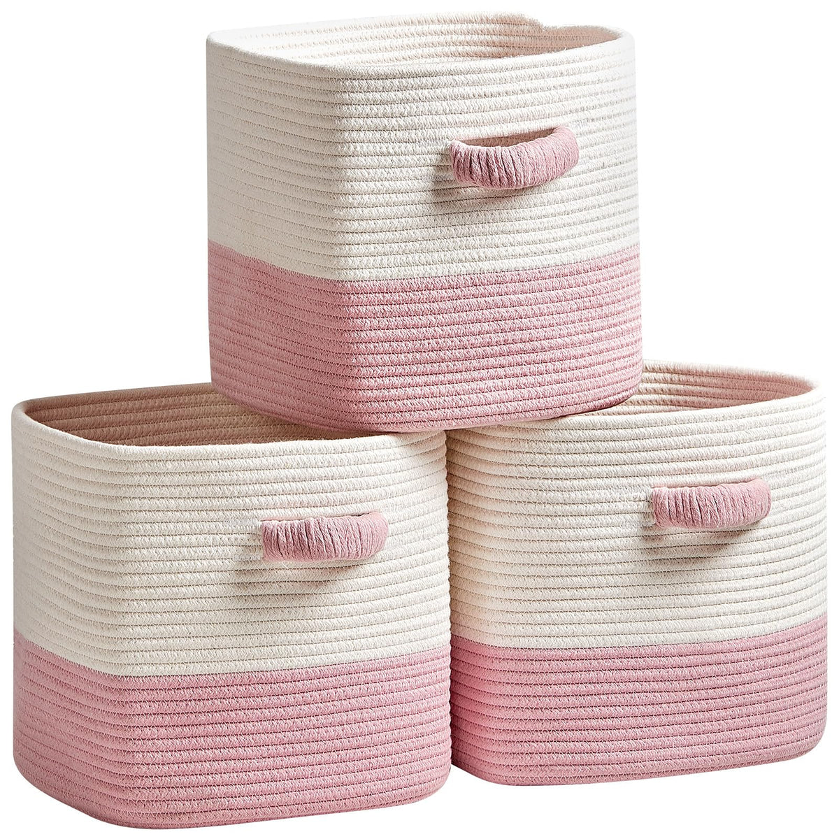 RUNKA Storage Cube Baskets - 3 Pack - 11 inch Square Baskets for Closet, Woven Bins - Ideal for Toy Storage | White