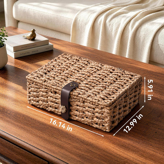 JARLINK Decorative Box with Lid, Handwoven Water Hyacinth Wicker Woven Box