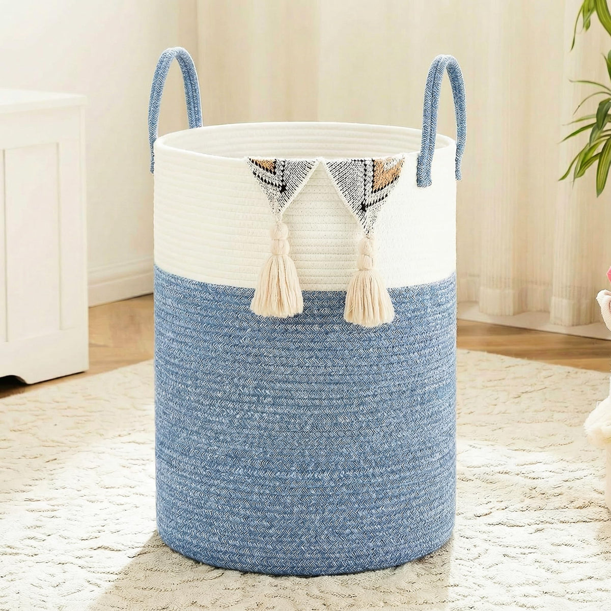 Artfeel Laundry Basket,Woven Cotton Rope Laundry Hamper,80L for Decorative Storage of Dirty Clothes,Toys and Blankets in Bathroom,Baby Room and Living Room