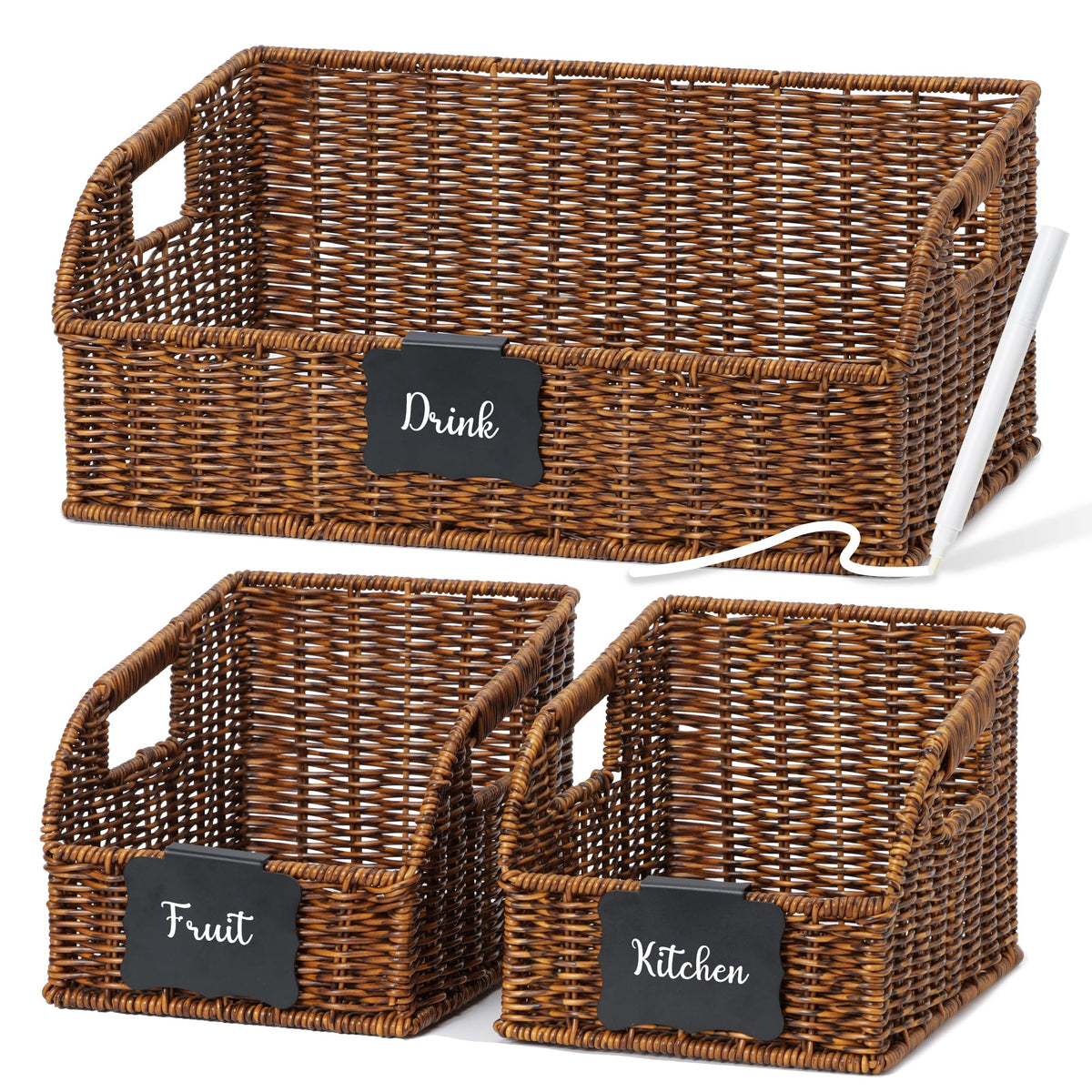 Pantry Baskets for Organizing,Wicker Storage Bins,3 Pack,Natural